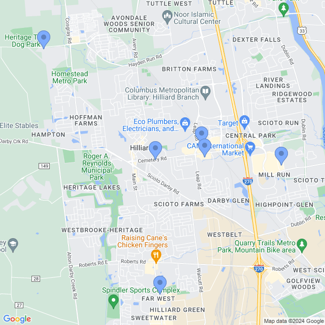 Map of veterinarians in Hilliard, OH