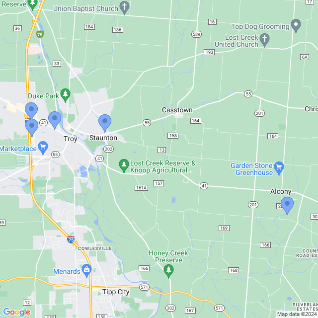 Map of veterinarians in Troy, OH