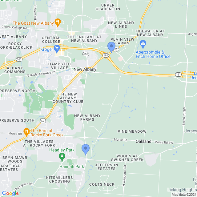 Map of veterinarians in New Albany, OH