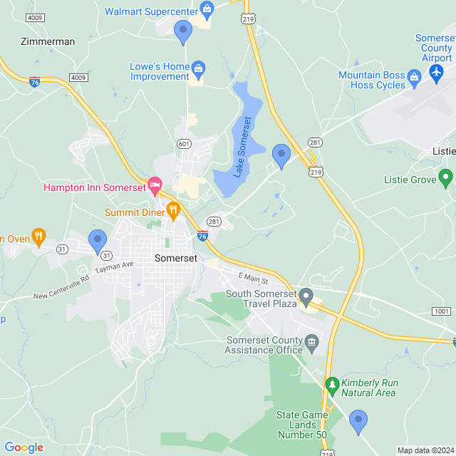 Map of veterinarians in Somerset, PA