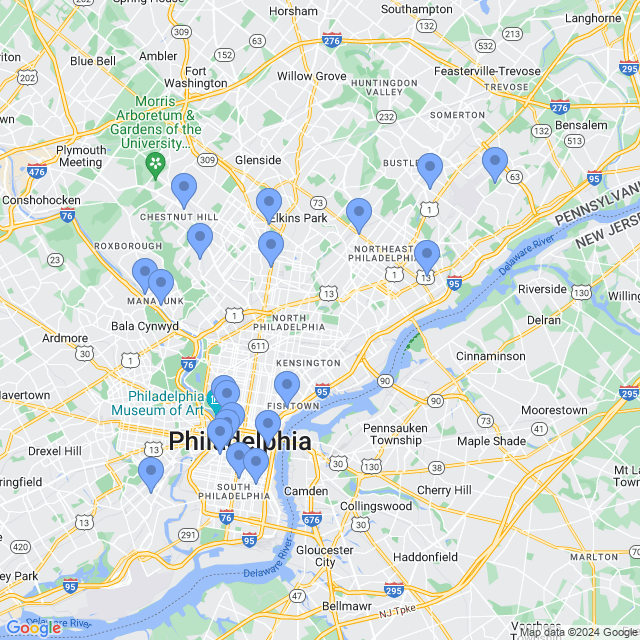 Map of veterinarians in Philadelphia, PA
