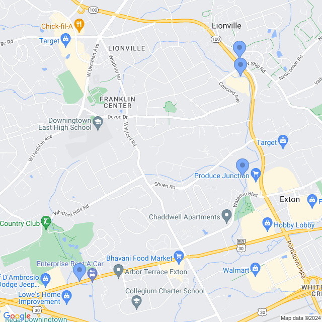 Map of veterinarians in Exton, PA