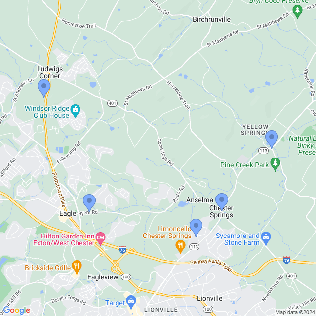 Map of veterinarians in Chester Springs, PA