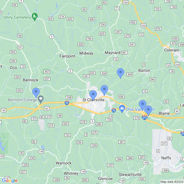 Map of veterinarians in St Clairsville, OH