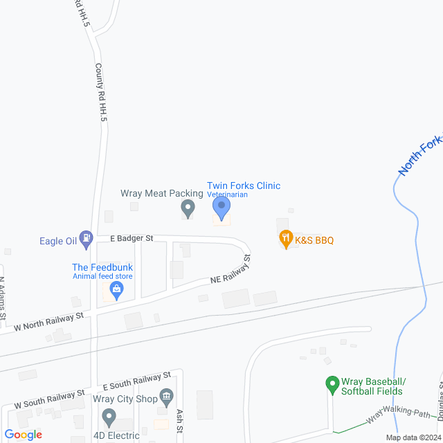 Map of veterinarians in Wray, CO