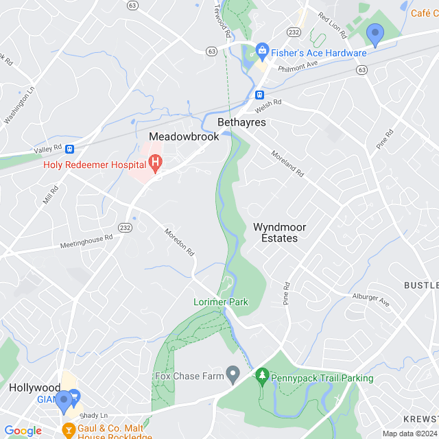Map of veterinarians in Huntingdon Vly, PA