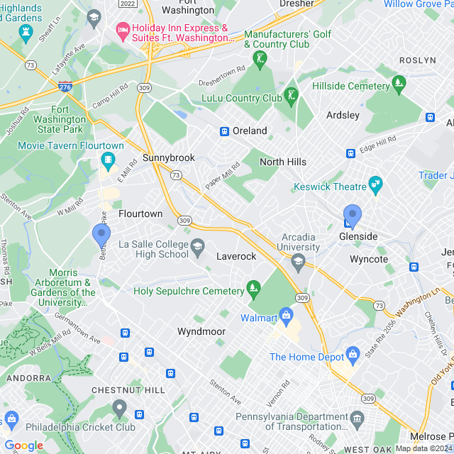 Map of veterinarians in Glenside, PA