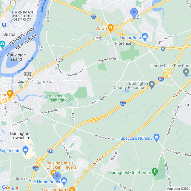 Map of veterinarians in Burlington, NJ