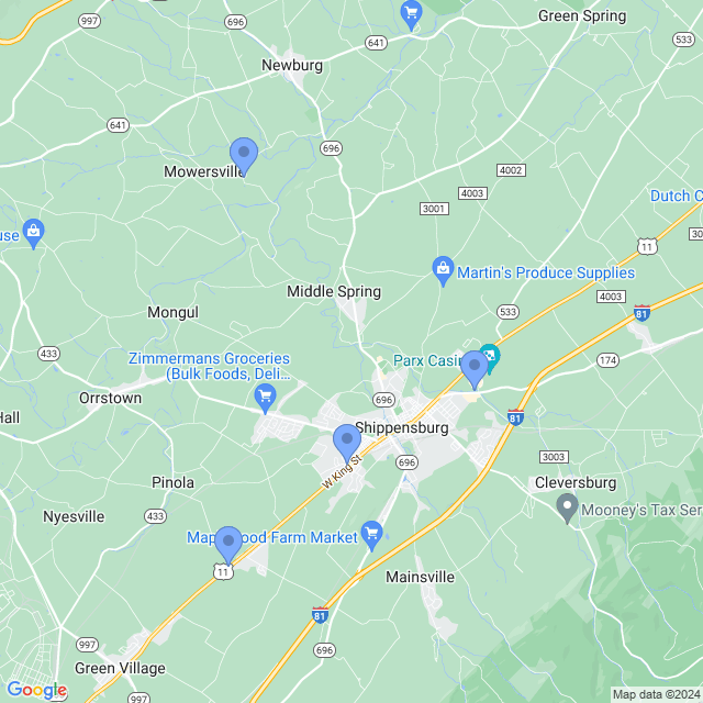 Map of veterinarians in Shippensburg, PA