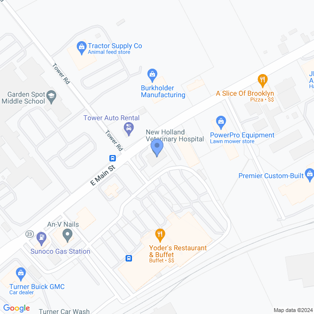 Map of veterinarians in New Holland, PA