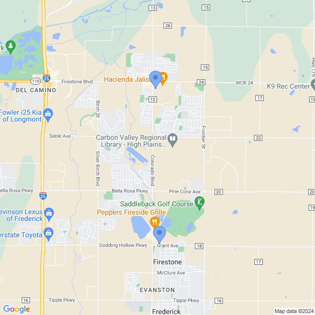 Map of veterinarians in Firestone, CO