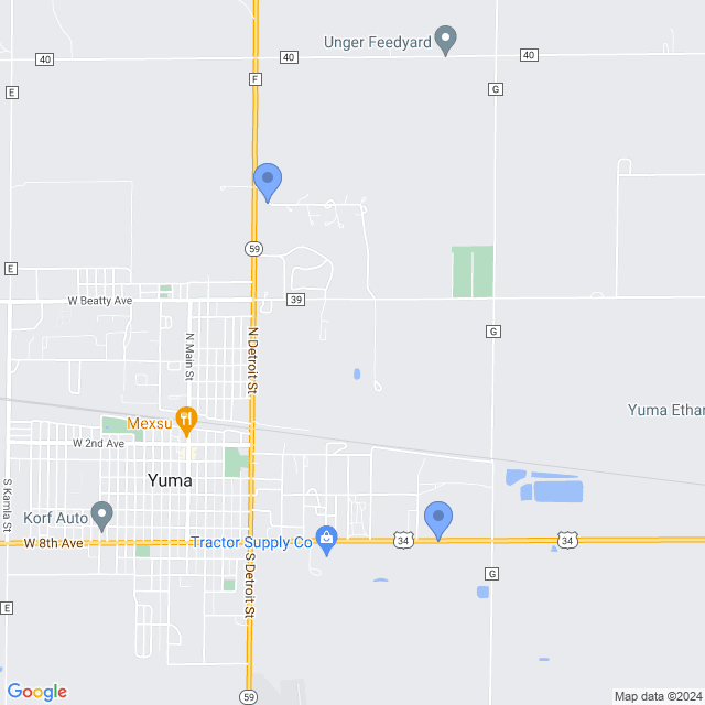 Map of veterinarians in Yuma, CO