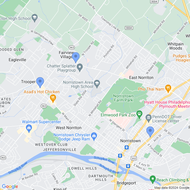 Map of veterinarians in Norristown, PA