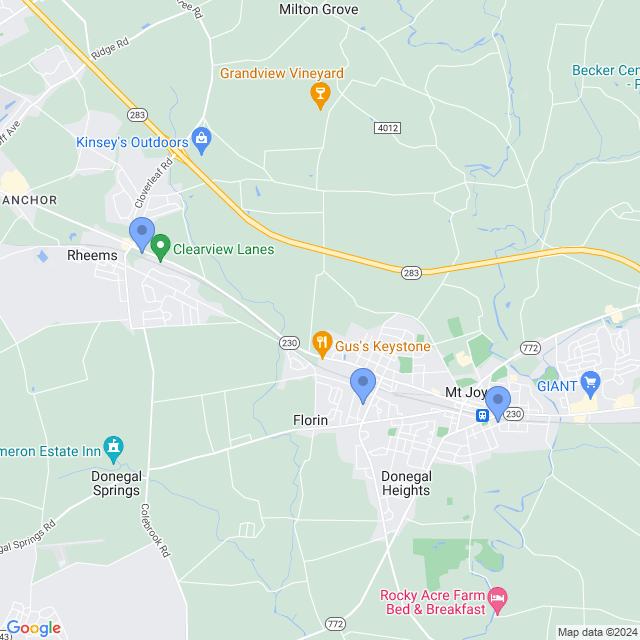 Map of veterinarians in Mt Joy, PA