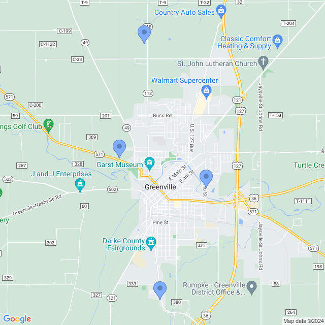 Map of veterinarians in Greenville, OH