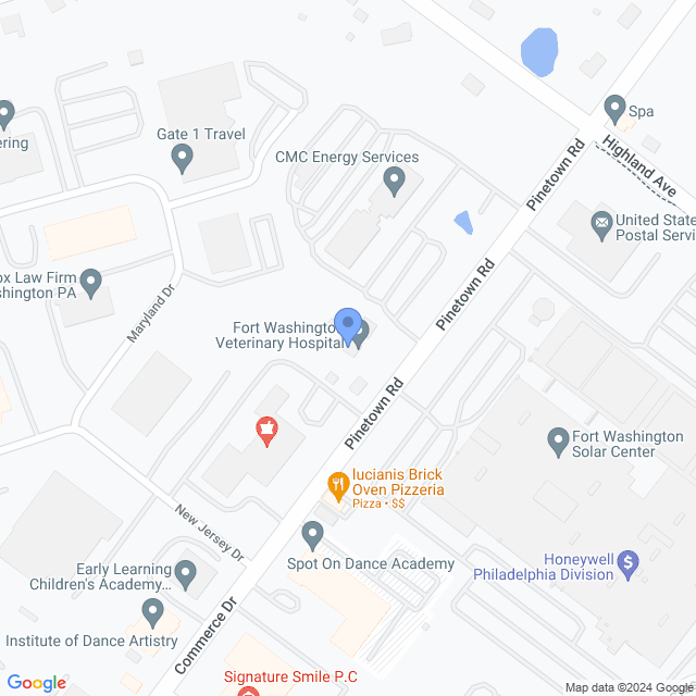 Map of veterinarians in Fort Washington, PA
