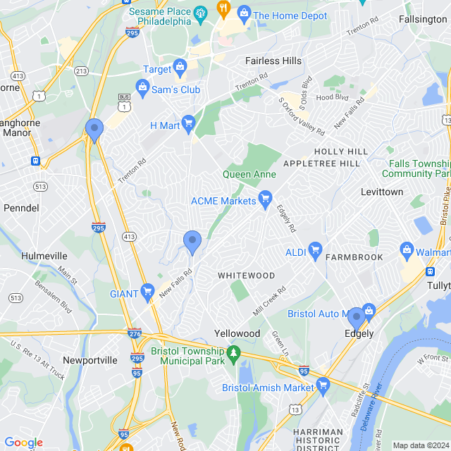 Map of veterinarians in Levittown, PA