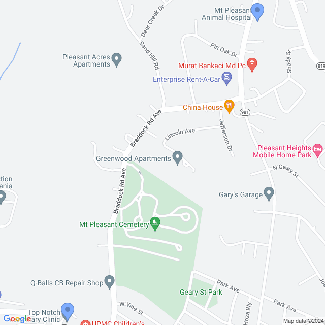 Map of veterinarians in Mt Pleasant, PA