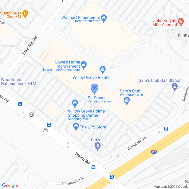 Map of veterinarians in Willow Grove, PA
