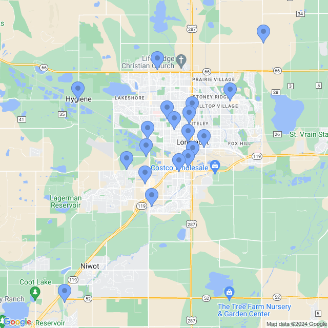 Map of veterinarians in Longmont, CO
