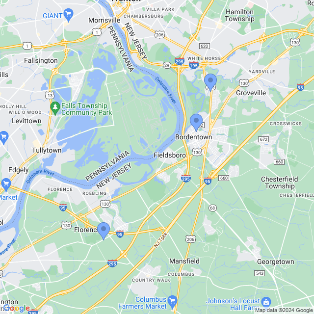 Map of veterinarians in Bordentown, NJ