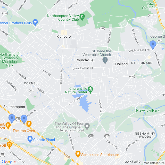 Map of veterinarians in Southampton, PA
