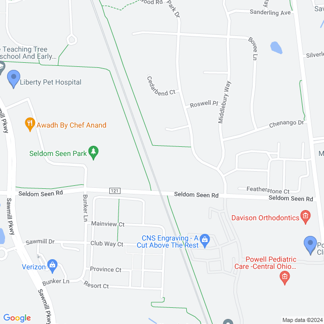 Map of veterinarians in Powell, OH