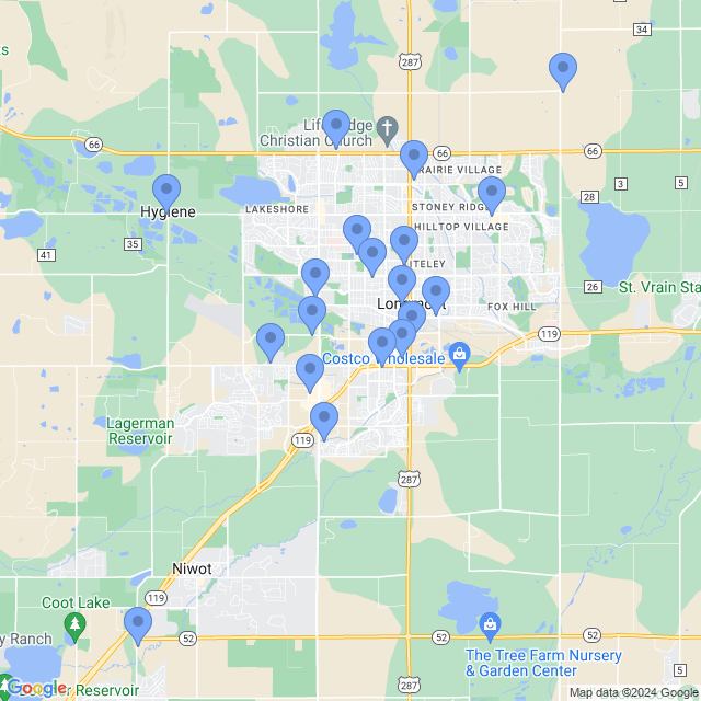 Map of veterinarians in Longmont, CO