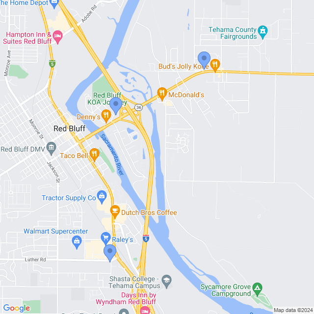 Map of veterinarians in Red Bluff, CA