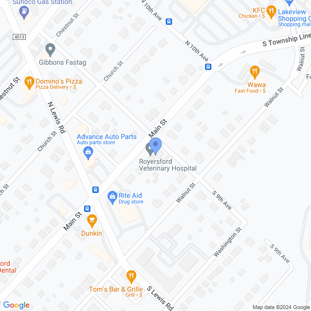 Map of veterinarians in Royersford, PA