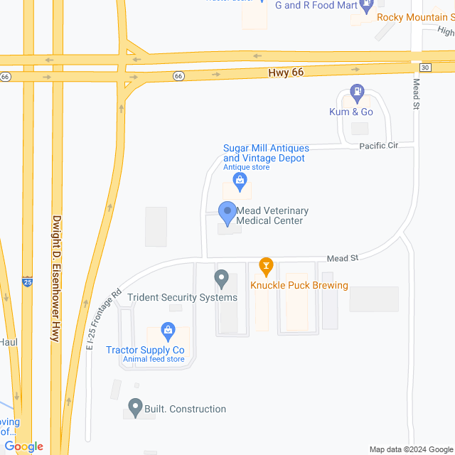 Map of veterinarians in Mead, CO
