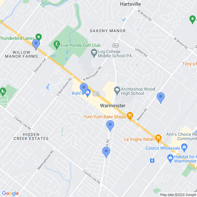 Map of veterinarians in Warminster, PA