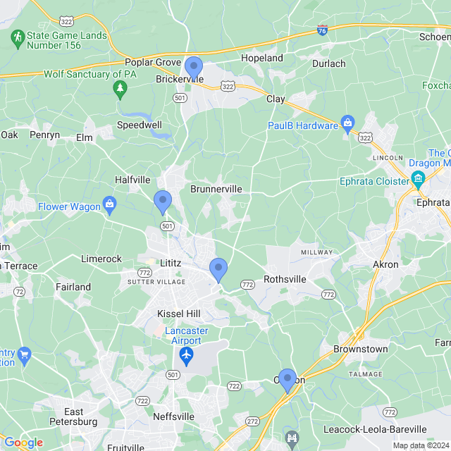 Map of veterinarians in Lititz, PA
