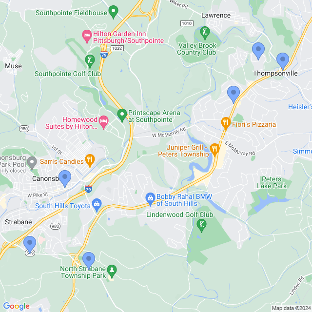 Map of veterinarians in Canonsburg, PA