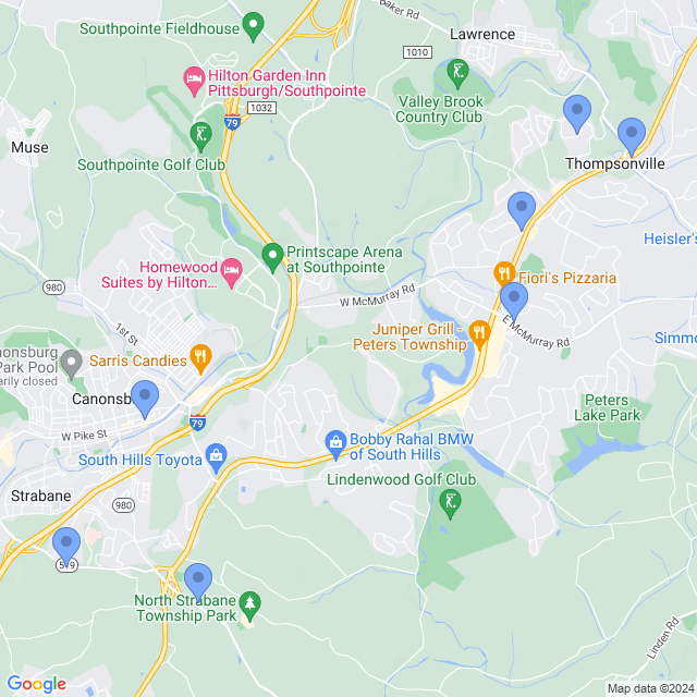 Map of veterinarians in Canonsburg, PA