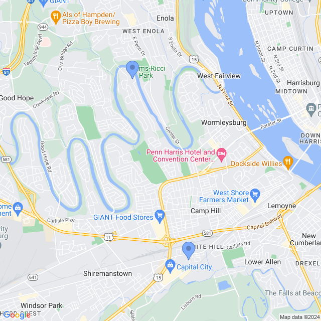 Map of veterinarians in Camp Hill, PA
