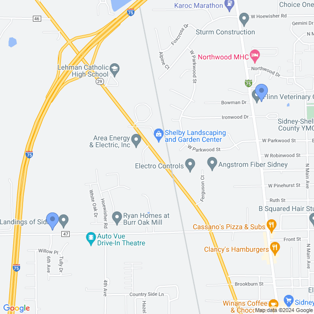 Map of veterinarians in Sidney, OH