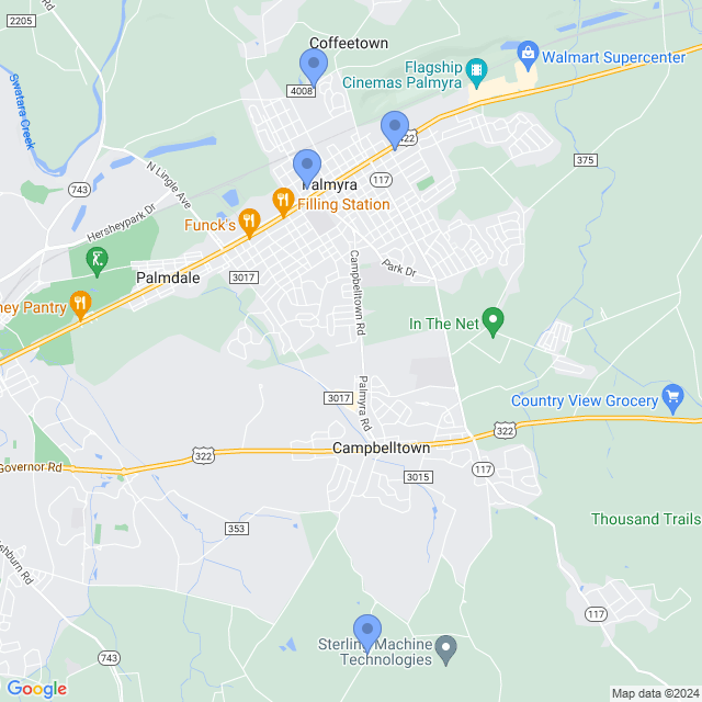 Map of veterinarians in Palmyra, PA