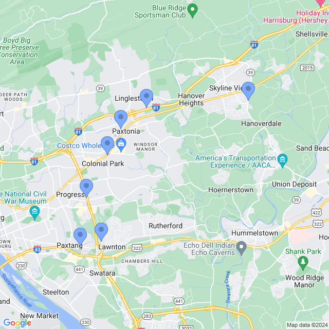Map of veterinarians in Harrisburg, PA