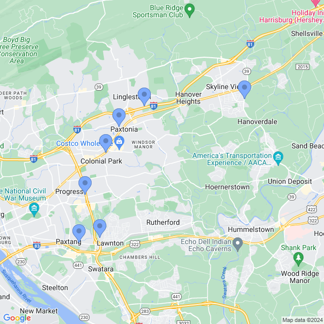 Map of veterinarians in Harrisburg, PA