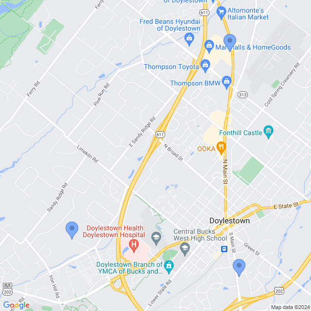 Map of veterinarians in Doylestown, PA