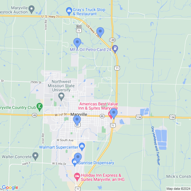 Map of veterinarians in Maryville, MO