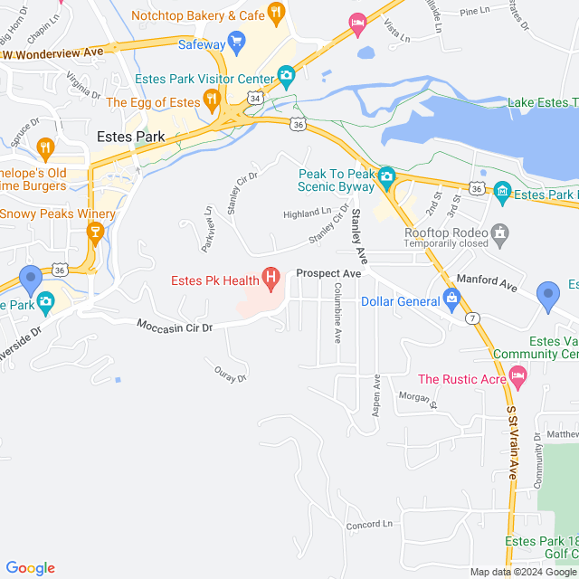 Map of veterinarians in Estes Park, CO