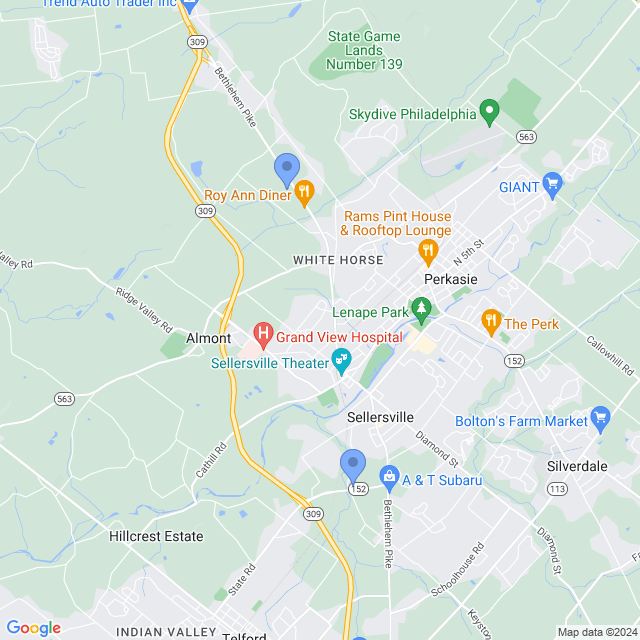 Map of veterinarians in Sellersville, PA