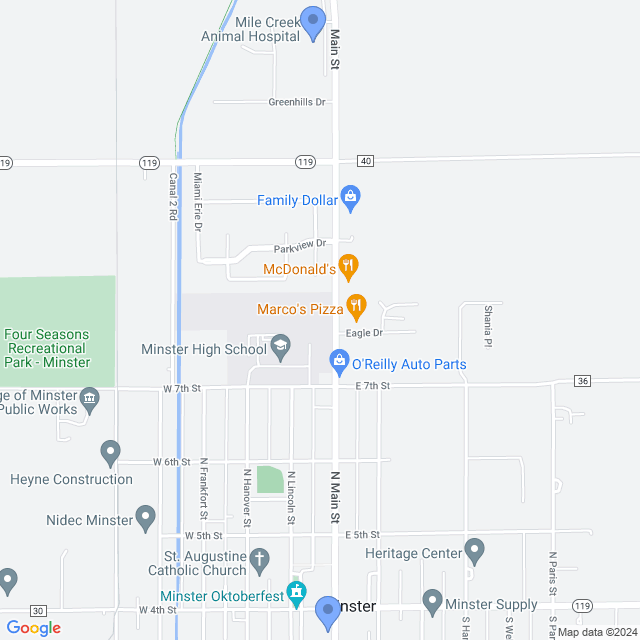 Map of veterinarians in Minster, OH