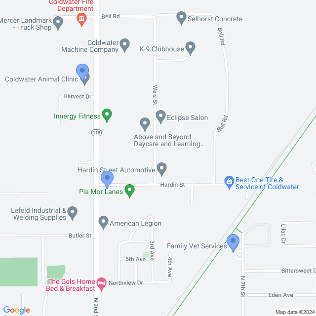Map of veterinarians in Coldwater, OH