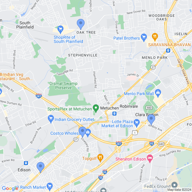 Map of veterinarians in Edison, NJ