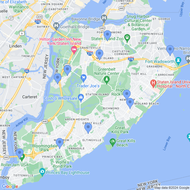 Map of veterinarians in Staten Island, NY