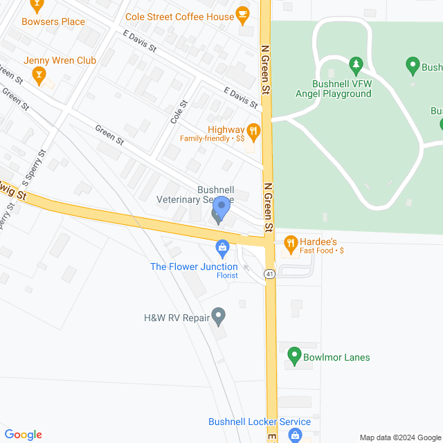Map of veterinarians in Bushnell, IL