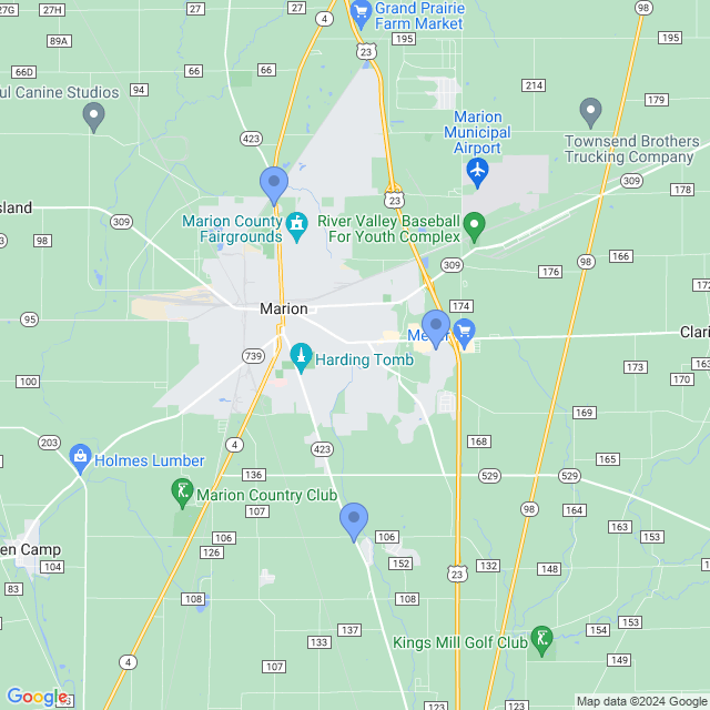 Map of veterinarians in Marion, OH